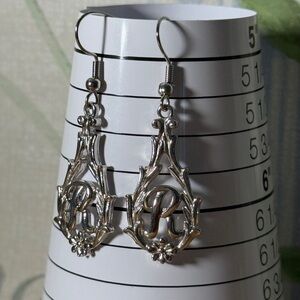 Vintage Sarah Coventry Silver Initial R Dangle Earrings - Women Jewelry